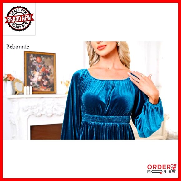 Velvet Off Shoulder Long Sleeve Peplum Blouse Elegant Evening Party Top - Picture 7 of 7